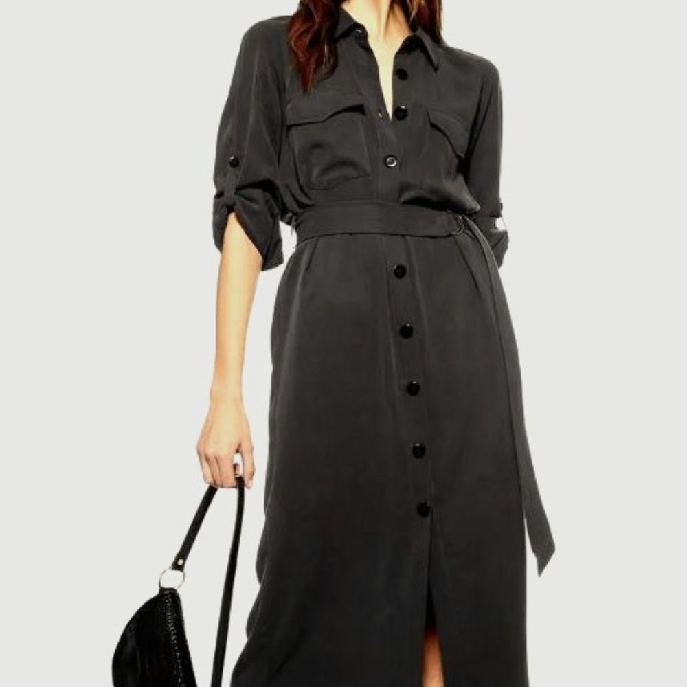 Topshop Utility Midi Shirtdress, Black, 6